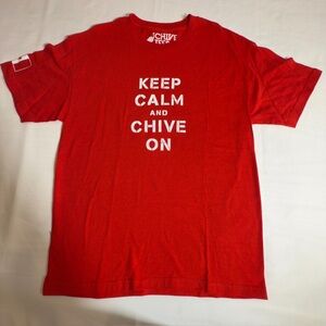 Chive Tees "Keep Calm And Chive On"Men's Red Tshirt L With Canada Flag On Sleeve